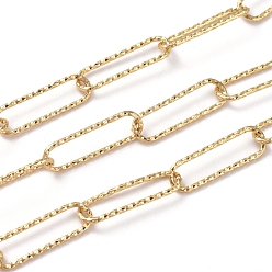 Настоящее золото 18K Паяные текстурированные латунные цепочки для скрепок, тянутые удлиненные кабельные цепи, долговечный, с катушкой, реальный 18 k позолоченный, 20x6x1 мм, около 16.4 футов (5 м) / рулон