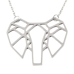 Stainless Steel Color 201 Stainless Steel Origami Pendant Necklaces, with Cable Chains, Elephant, Stainless Steel Color, 17.5 inch(44.5cm), 2mm, Elephant: 29.5x36x1mm