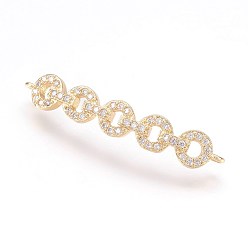 Real 18K Gold Plated Brass Micro Pave Cubic Zirconia Links, Real 18K Gold Plated, Flat Round, 6x33x2.5mm, Hole: 1mm