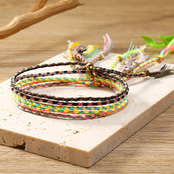 Verge D'or 5 pcs 5 couleurs ensemble de bracelets en cordon tressé en coton, bracelets empilables tribaux ethniques bohème réglables pour femmes, verge d'or, diamètre intérieur: 2-1/8~2-3/4 pouce (5.3~7 cm), 1 pc / couleur