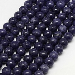 Bleu Ardoise Foncé Naturelles jade jaune brins de perles, teint, ronde, bleu foncé, 6mm, Trou: 1mm, Environ 70 pcs/chapelet, 15.75 pouce