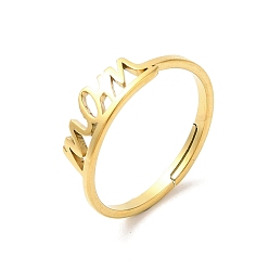 Настоящее золото 18K Ионное покрытие (IP) 304 регулируемое кольцо с надписью «мама» из нержавеющей стали на день матери, реальный 18 k позолоченный, размер США 6 (16.5 мм)