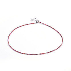 Garnet Natural Garnet Beaded Necklaces, with Brass Findings, Round, Faceted, 16.1 inch(41cm)