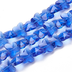 Azul Royal Perlas de vidrio transparentes, facetados, mariposa, azul real, 12x14.5x7.5 mm, agujero: 1 mm