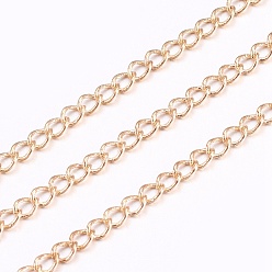 Light Gold Brass Twisted Chains, Curb Chains, Soldered, Light Gold, 2.7x2x0.4mm