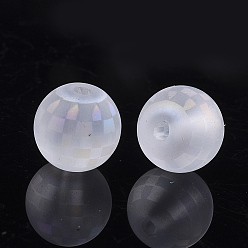 Colorido Abalorios de vidrio electroplate, cuentas a cuadros, esmerilado, redondo con el patrón de tartán, claro ab, 8~8.5 mm, agujero: 1.5 mm