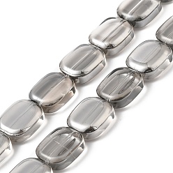 Gris Brins de perles de verre de galvanoplastie transparentes, perle plaquée lustre, rectangle, grises , 12x10x4.5mm, Trou: 1mm, Environ 55 pcs/chapelet, 25.98'' (66 cm)