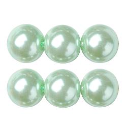 Light Green Eco-Friendly Glass Pearl Beads Strands, Grade A, Round, Dyed, Cotton Cord Threaded, Light Green, 12mm, Hole: 1.2~1.5mm, about 34pcs/strand, 15.7 inch