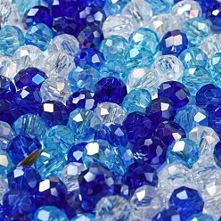 Azul Perlas de vidrio, facetados, Rondana plana, azul, 4x3 mm, agujero: 0.4 mm, Sobre 820 unidades / 60 g