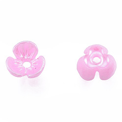 Perlas de Color Rosa Tapas de cuentas de perlas de imitación de resina, 3-pétalo, flor, rosa perla, 6x6x3 mm, agujero: 1 mm
