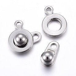 Stainless Steel Color 201 Stainless Steel Snap Clasps, Stainless Steel Color, 15x9x5mm, Hole: 1.5~1.8mm