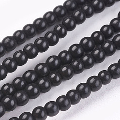 Черный Синтетических нитей бирюзовые бусы, окрашенные, круглые, чёрные, 6 мм, отверстие : 1.2 мм, около 67 шт / нитка, 15.75 дюйм