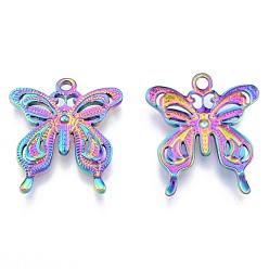 Rainbow Color Ion Plating(IP) 304 Stainless Steel Pendants, Butterfly, Rainbow Color, 26.5x24x3.5mm, Hole: 2mm