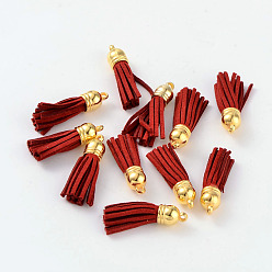 Dark Red Suede Tassels, with CCB Plastic Findings, Nice for DIY Earring or Cell Phone Straps Making, Golden, Dark Red, 38x10mm, Hole: 2mm