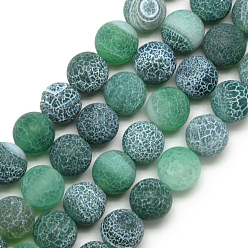 Vert Mer Brins de perles d'agate patiné naturel, givré, teint, ronde, vert de mer, 7.5~8mm, Trou: 1.2~1.4mm, Environ 49 pcs/chapelet, 15.5 pouce