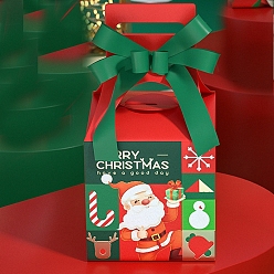 Santa Claus Cajas de panadería de papel cuadradas, con la cinta, para el embalaje de la galleta de la magdalena de la mini torta, caja de regalo de tema navideño, patrón de Papá Noel, 100x100x205 mm
