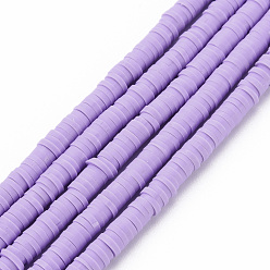 Lilac Handmade Polymer Clay Bead Strands, Heishi Beads, Disc/Flat Round, Lilac, 4x0.5~1mm, Hole: 1.5mm, about 320~447pcs/strand, 15.74~16.92 inch