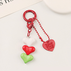 Red Resin Keychain, with Spray Painted Alloy Findings, Heart, Red, 4.6x2.2cm and 6.8x2.2cm