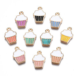 Mixed Color Alloy Enamel Pendants, Cupcake, Light Gold, Mixed Color, 16x11x2mm, Hole: 1.4mm