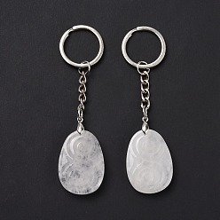 Cristal de Quartz Larme en cristal de quartz naturel avec porte-clés pendentif en spirale, avec porte-clés fendus en laiton, 9.5 cm
