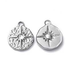Stainless Steel Color 304 Stainless Steel Pendant Cabochon Settings, Flat Round with Star, Stainless Steel Color, Tray: 3.5mm, 23.5x18.5x2.5mm, Hole: 3mm