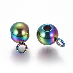 Rainbow Color Ion Plating(IP) 304 Stainless Steel Tube Bails, Loop Bails, Rondelle Bail Beads, Rainbow Color, 9x5x6mm, Hole: 2mm, Inner Diameter: 2mm