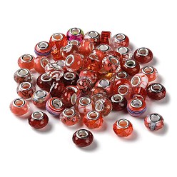 Dark Red Resin European Beads, with Platinum Plated Brass Core, Rondelle, Dark Red, 13.5x9mm, Hole: 5mm