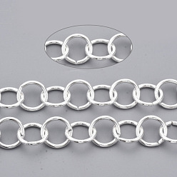 Plata Cadenas rolo de hierro, cadena belcher, sin soldar, con carrete, plata, link: 15x1.8 mm, aproximadamente 39.37 pies (12 m) / rollo