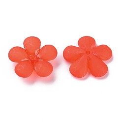 Red Transparent Acrylic Beads, Frosted, Flower, Red, 22x23x6.5mm, Hole: 1.6mm, about 378pcs/500g