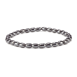 Hématite Sans Magnétique   Bracelet extensible perlé ovale en hématite synthétique, bijoux en pierres précieuses pour femmes, diamètre intérieur: 2-1/4 pouce (5.8 cm)
