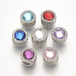 Mixed Color Alloy Rhinestone European Beads, with Acrylic Rhinestones, Large Hole Beads, Column, Mixed Color, 12x11.5mm, Hole: 5mm