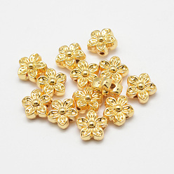 Real 18K Gold Plated Long-Lasting Plated, Alloy Beads, Real 18K Gold Plated, Flower, Golden, 9x5mm, Hole: 0.5mm