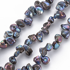 Black Natural Keshi Pearl Beads Strands, Cultured Freshwater Pearl, Dyed, Nuggets, Black, 8~17x6~12x3~7mm, Hole: 0.5mm, about 57~66pcs/strand, 14.96 inch(38cm)