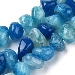 Cornflower Blue Natural Agate Beads Strands, Tumbled Stone, Dyed & Heated, Nuggets, Cornflower Blue, 8~16x9~13x9~12mm, Hole: 1.4mm, about 36~42pcs/strand, 14.96 inch(38cm)