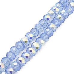 Bleu Bleuet Cuisson des brins de perles de verre transparentes peintes, imitation opalite, facette, de couleur plaquée ab , ronde, bleuet, 8x6.5mm, Trou: 1.4mm, Environ 64~65 pcs/chapelet, 16.34~16.54'' (41.5~42 cm)