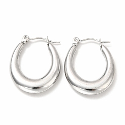 Stainless Steel Color 304 Stainless Steel Chunky Oval Hoop Earrings for Women, Stainless Steel Color, 26x20x4mm, Pin: 0.7mm
