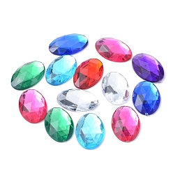 Mixed Color Imitation Taiwan Acrylic Rhinestone Cabochons, Faceted, Flat Back Oval, Mixed Color, 30x20x5mm, about 100pcs/bag
