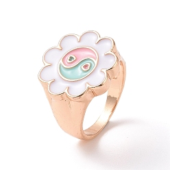 Blanco Flor de esmalte con anillos de dedo yin yang, anillo de sello de aleación de oro claro para mujer, blanco, tamaño de EE. UU. 7 3/4 (17.9 mm)