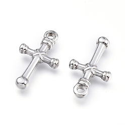 Stainless Steel Color 304 Stainless Steel Pendants, Cross, Stainless Steel Color, 22.5x13x3mm, Hole: 2.5mm