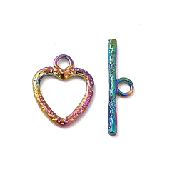 Rainbow Color Ion Plating(IP) 304 Stainless Steel Toggle Clasps, Heart, Rainbow Color, Heart: 16.5x13.5x2mm, Hole: 3mm, Bar: 22x6x2mm, Hole: 3mm.