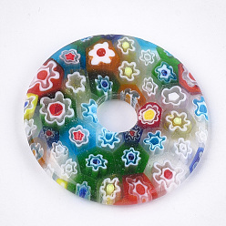 Coloré Pendentifs lampwork millefiori, disque de donut / pi, colorées, largeur de l'anneau: 17.5~18.3 mm, 44.5~45x6mm, Trou: 8~10mm