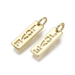 Real 18K Gold Plated Brass Pendants, with Jump Ring, Nickel Free, Rectangle with Word LOVE, Real 18K Gold Plated, 16x5x1.5mm, Hole: 3mm