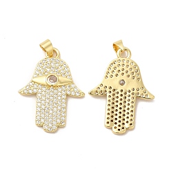 Real 18K Gold Plated Rack Plating Brass Micro Pave Cubic Zirconia Pendants, Cadmium Free & Lead Free, Long-Lasting, Hand, Real 18K Gold Plated, 30x22x3mm, Hole: 3x5mm