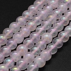 Rose Quartz Electroplated Natural Rose Quartz Beads Strands, Round, 6mm, Hole: 0.8mm, about 65pcs/strand, 15.7 inch