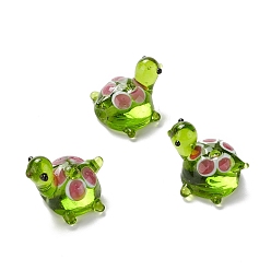 Vert Jaune Perles lampwork, perles au chalumeau, faits à la main, tortue, vert jaune, 18.5~20x14.5~17.5x16.5mm, Trou: 1.8mm