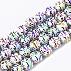 Разноцветный Стеклянные бусины с гальваническим покрытием , круглые, красочный, 10x9.5 мм, отверстие : 1.2 мм, около 30 шт / нитка, 11.2 дюйм