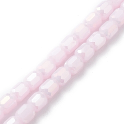 Pink Imitation Jade Glass Beads Strands, AB Color Plated, Faceted, Barrel, Pink, 9x8mm, Hole: 1.2mm, about 70pcs/strand, 31.50''(80cm)