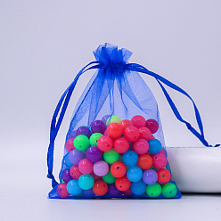 Средно-синий Прямоугольные сумки из органзы на шнурке, светло-синий, 12x9 см