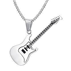 Stainless Steel Color Stainless Steel Pendant Necklaces, Guitar, Stainless Steel Color, 23.62 inch(60cm)