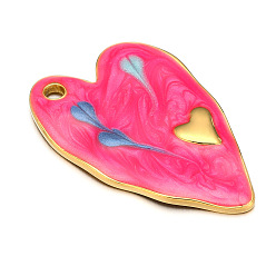 Deep Pink Stainless Steel Pendants, with Enamel, Golden, Heart Charm, Deep Pink, 36x24mm, Hole: 2.5mm